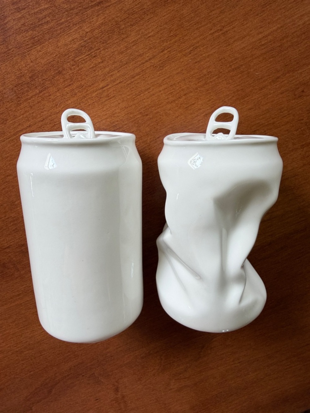 White Ceramic Soda Can Vases - Set of 2